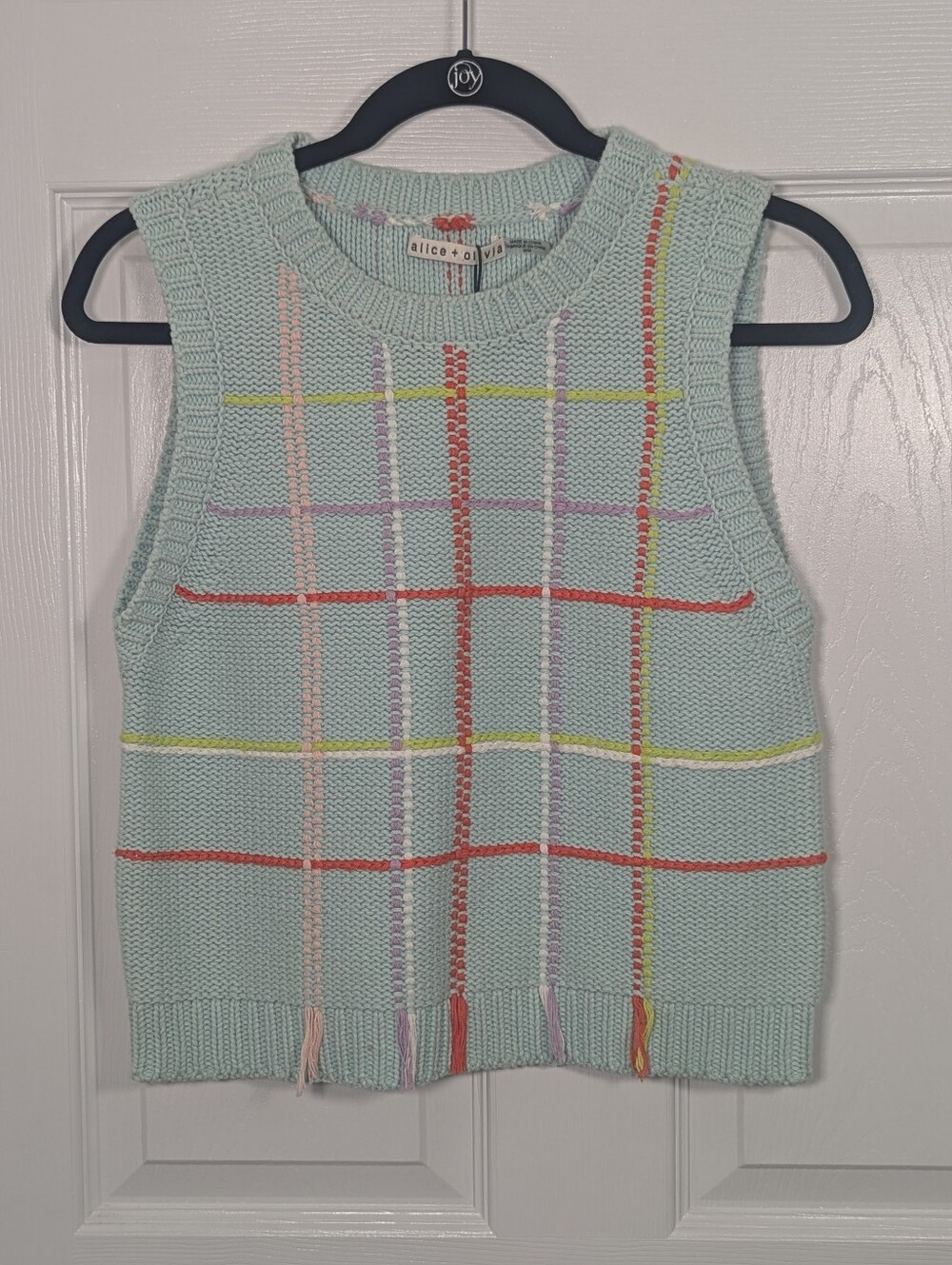 Alice + Olivia Rosalina Grid Shell Sweater Vest M Venus Blue Multi Plaid NWT